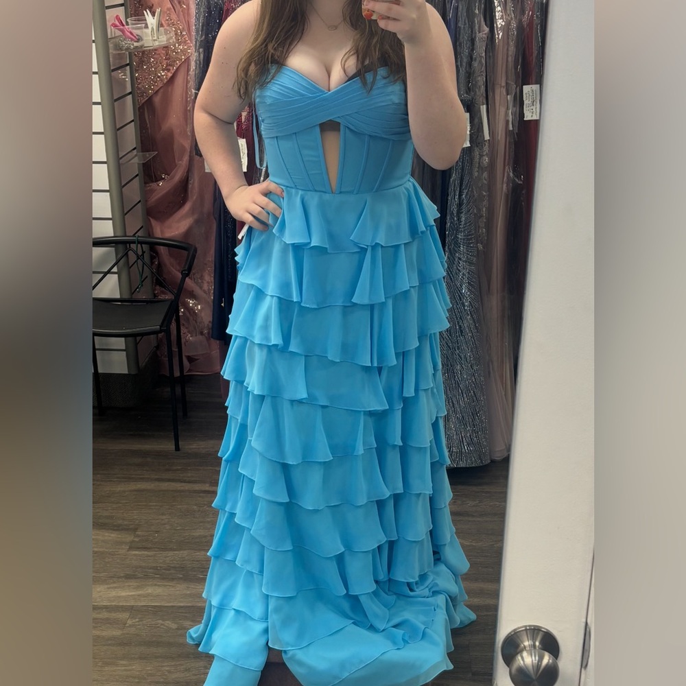 PROM DRESS Elegant Blue Tiered Evening Gown